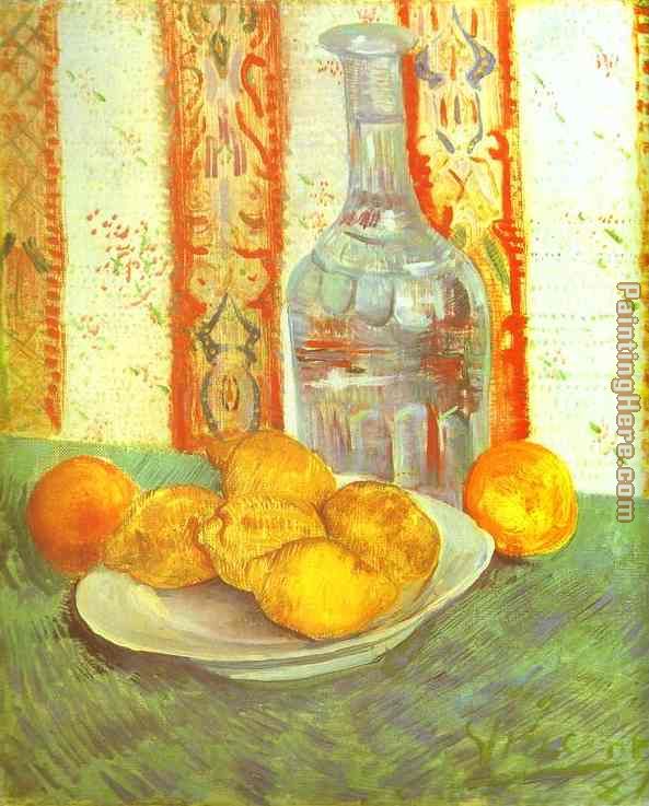 Still Life with Bottle and Lemons on a Plate painting - Vincent van Gogh Still Life with Bottle and Lemons on a Plate art painting